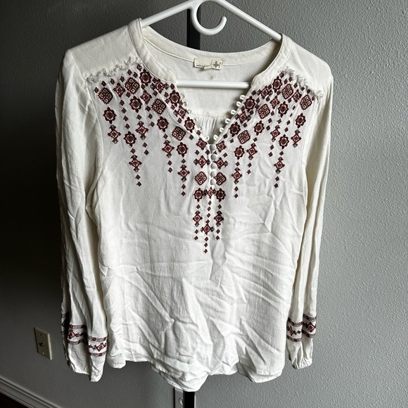 Tops - Cream Embellished Long Sleeve Blouse